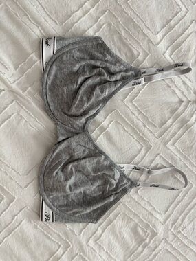 PINK Victoria's Secret Gray Cotton Unlined Wire Bra with Logo Straps